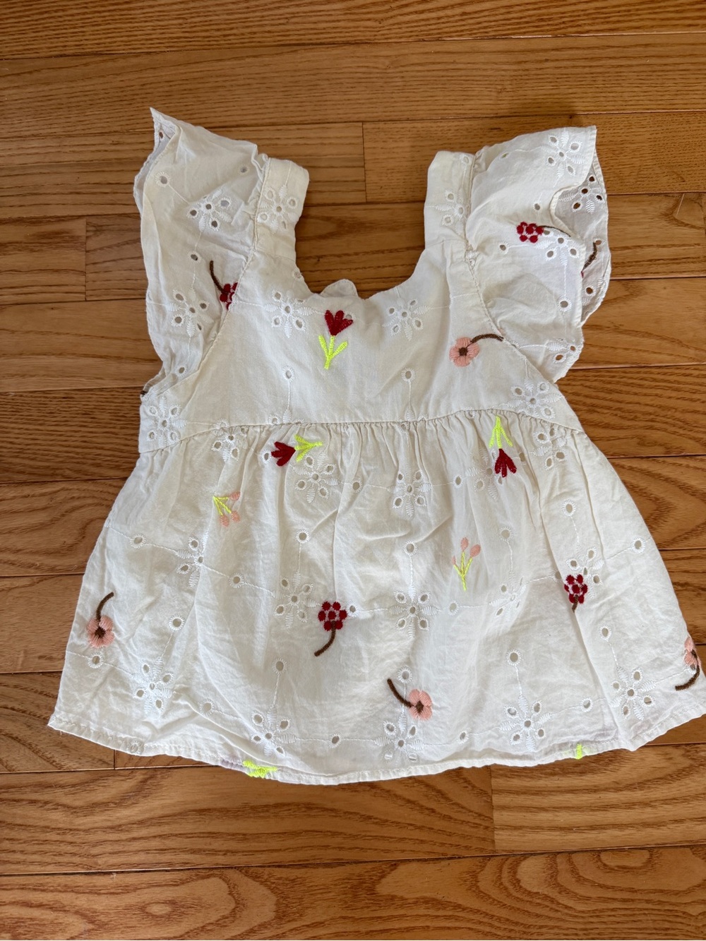 Zara White Eyelet Top with Multicolor Floral Embroidery